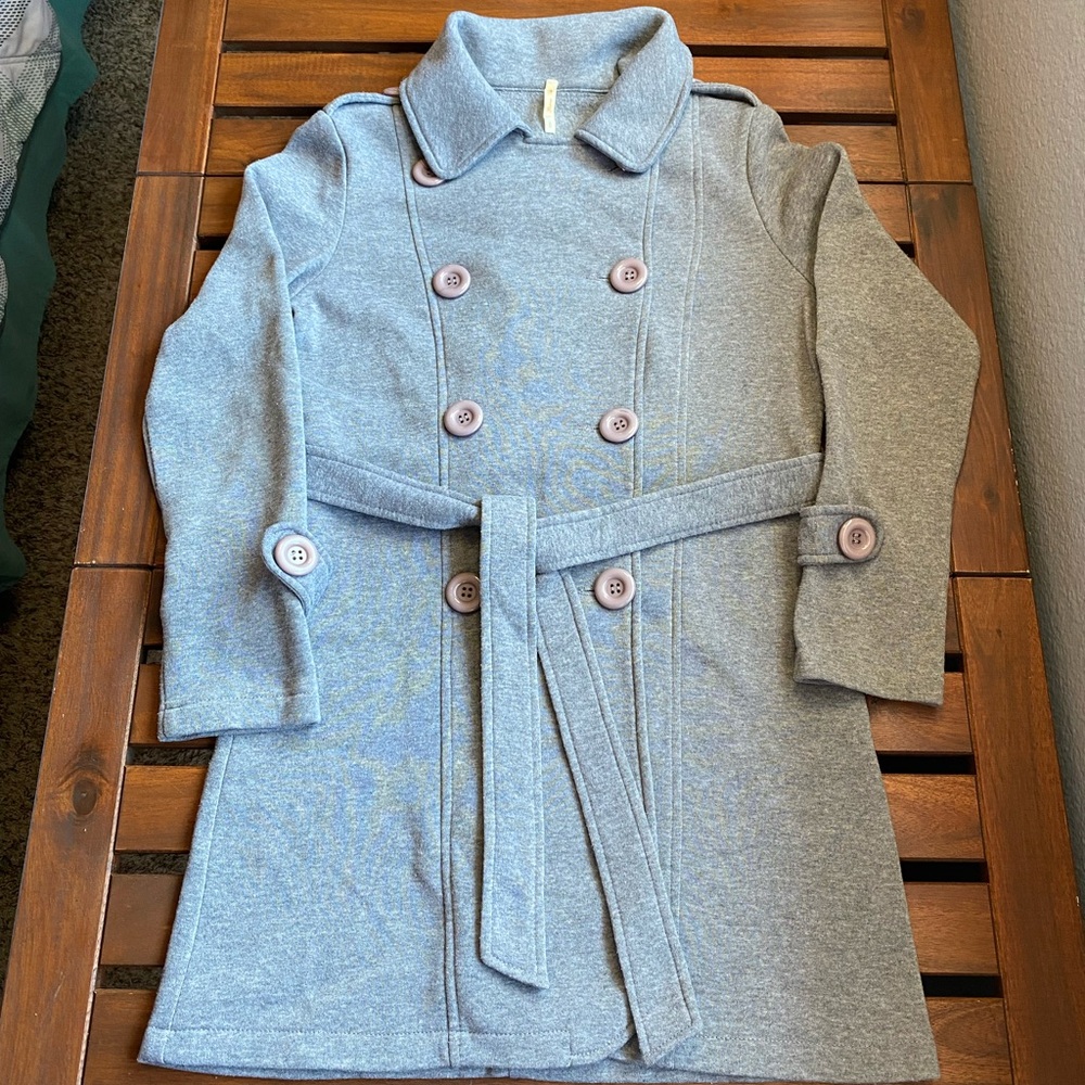 Gray Pea Coat with Double-Breasted Design and Belt